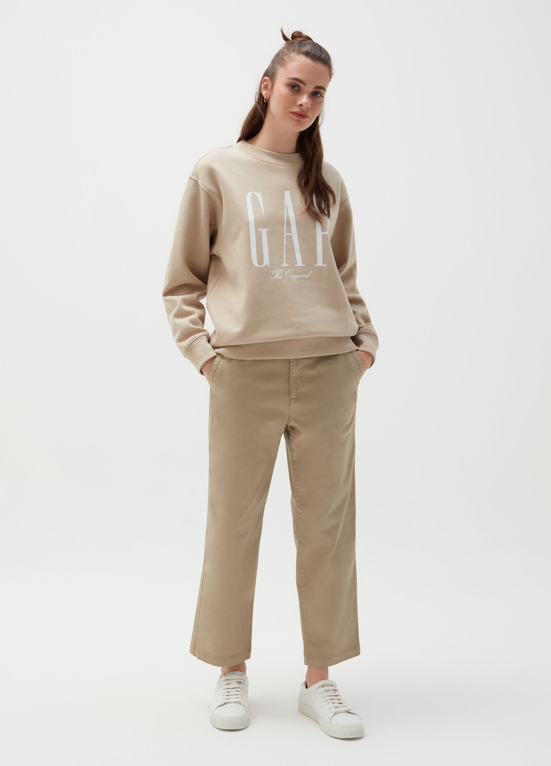 Girlfriend-fit cotton trousers