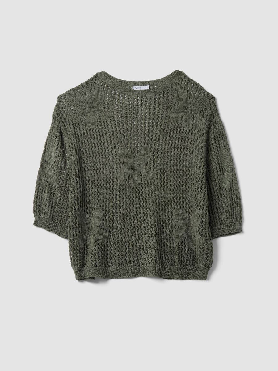 Green open-knit floral regular-fit top_0