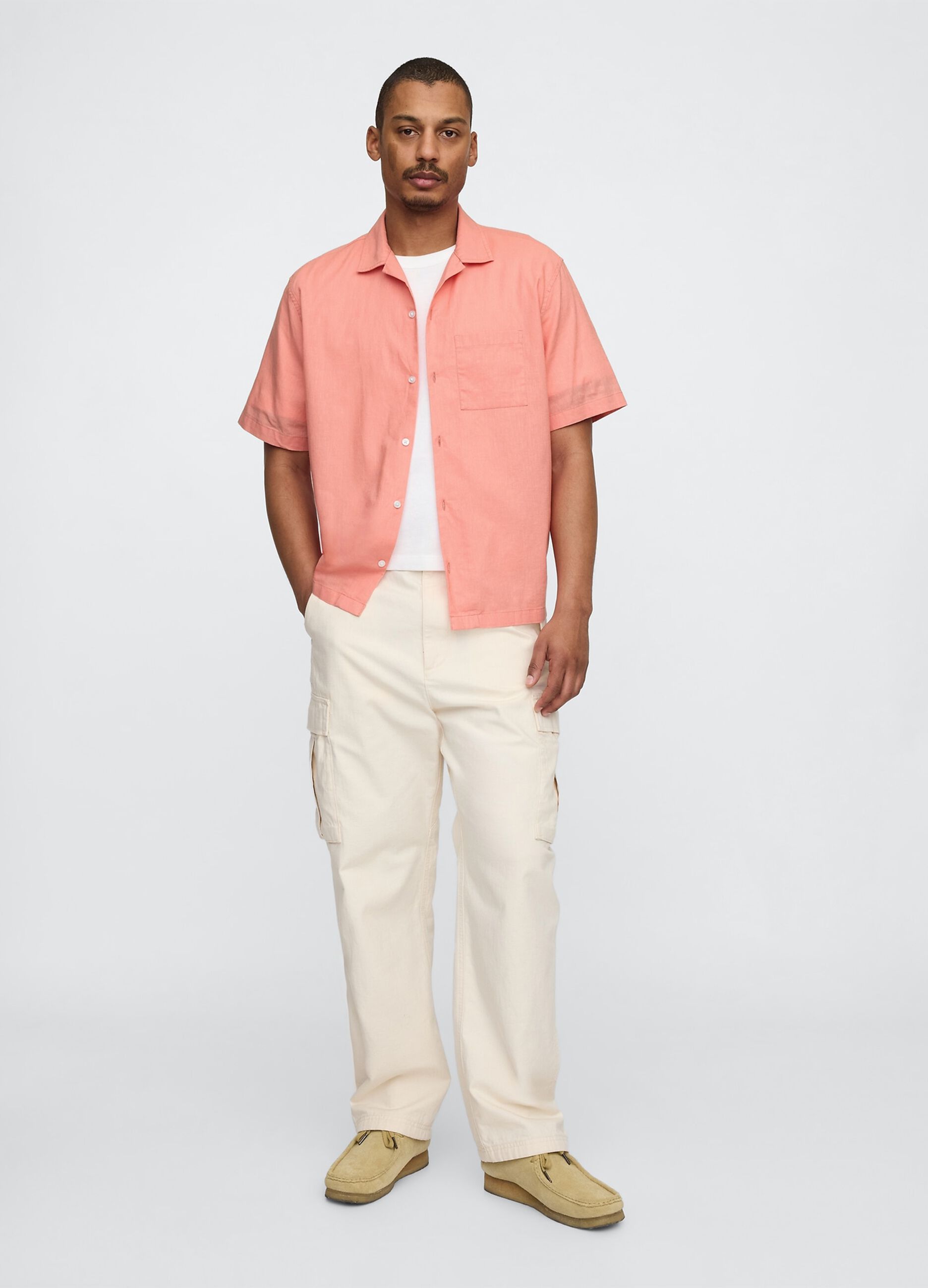 Short Orange Linen and Cotton Shirt