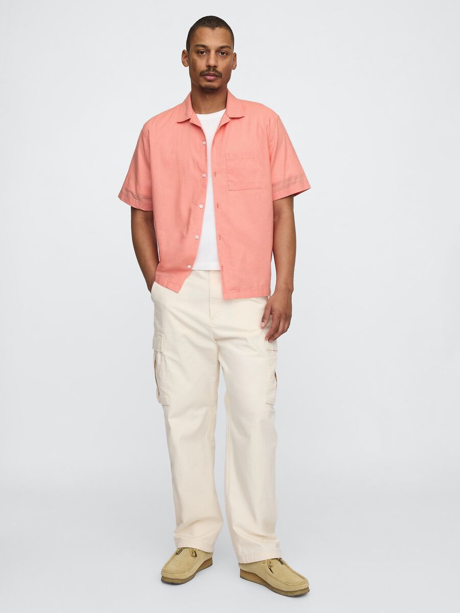 Short Orange Linen and Cotton Shirt_1