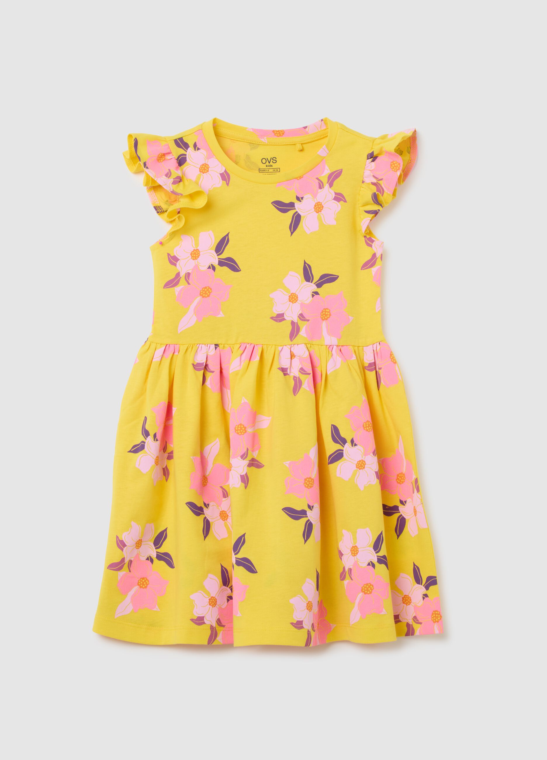 Vestito da bambina in puro cotone giallo regular fit