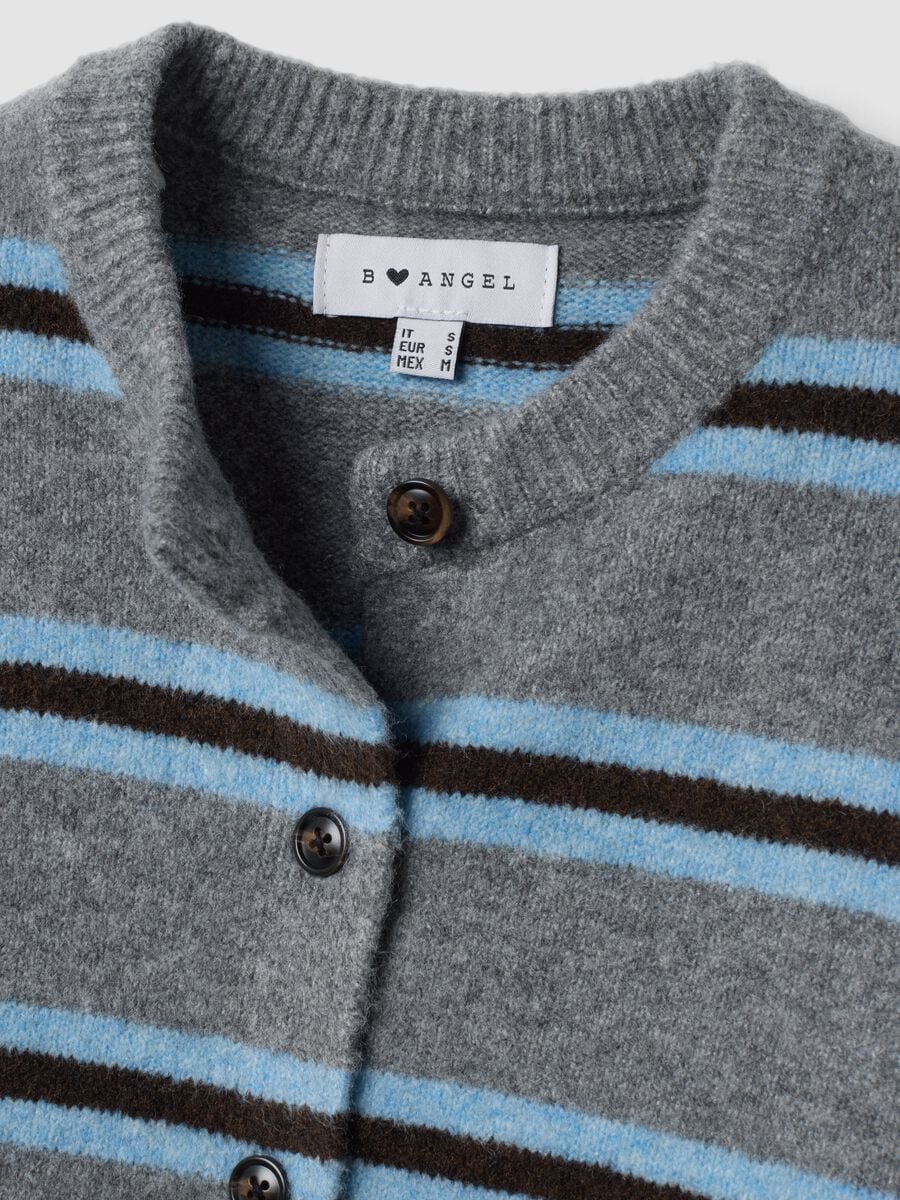 Cardigan grigio in lana elasticizzata a righe regular fit_1