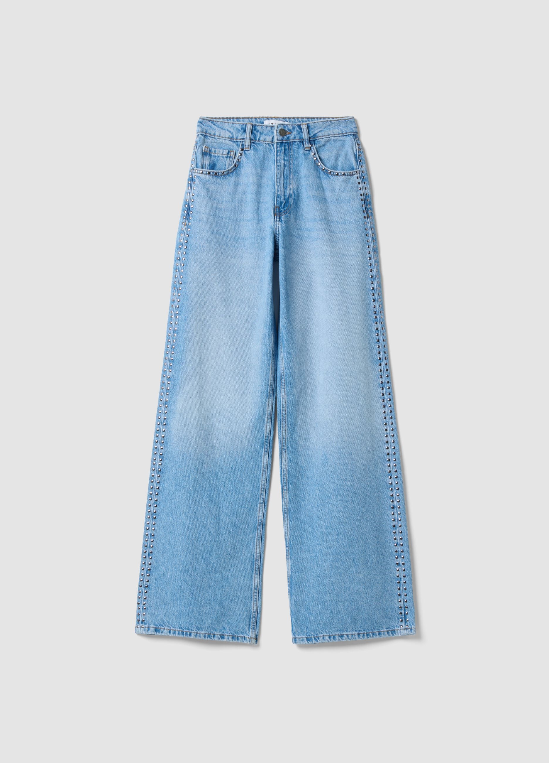 Light Blue Wide-Leg Jeans in Pure Cotton
