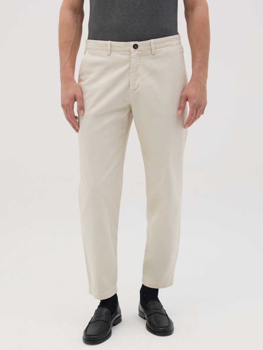 Ovs Beige Cotton Chino Trousers_1
