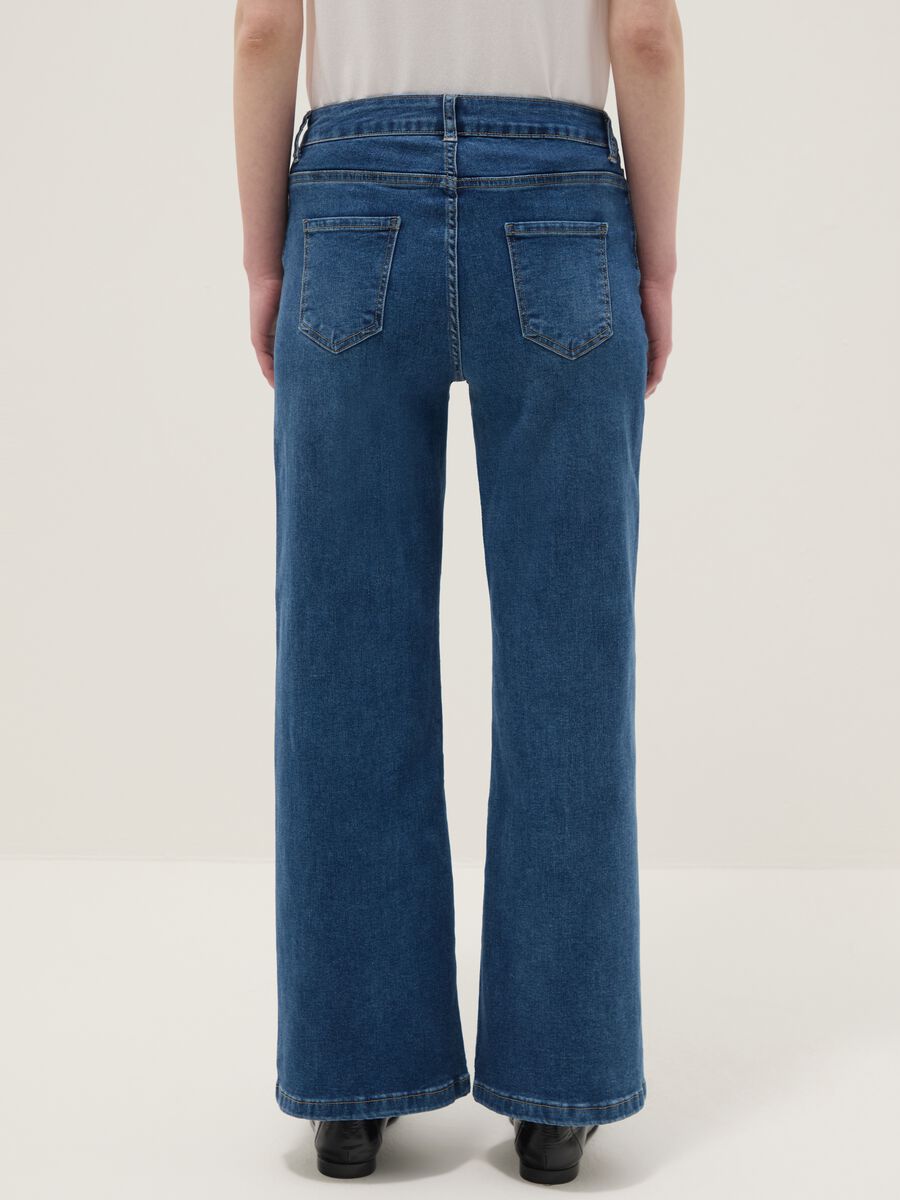 Stretch blue regular fit cotton blend denim trousers_2