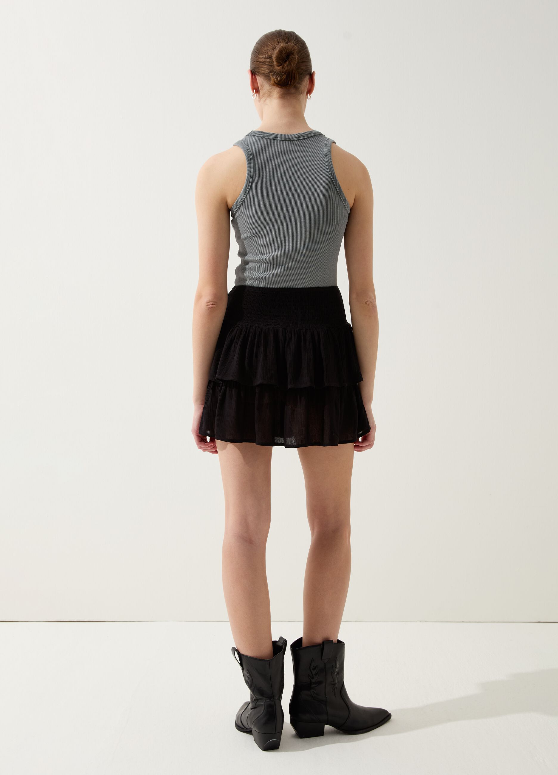 Tiered miniskirt in viscose