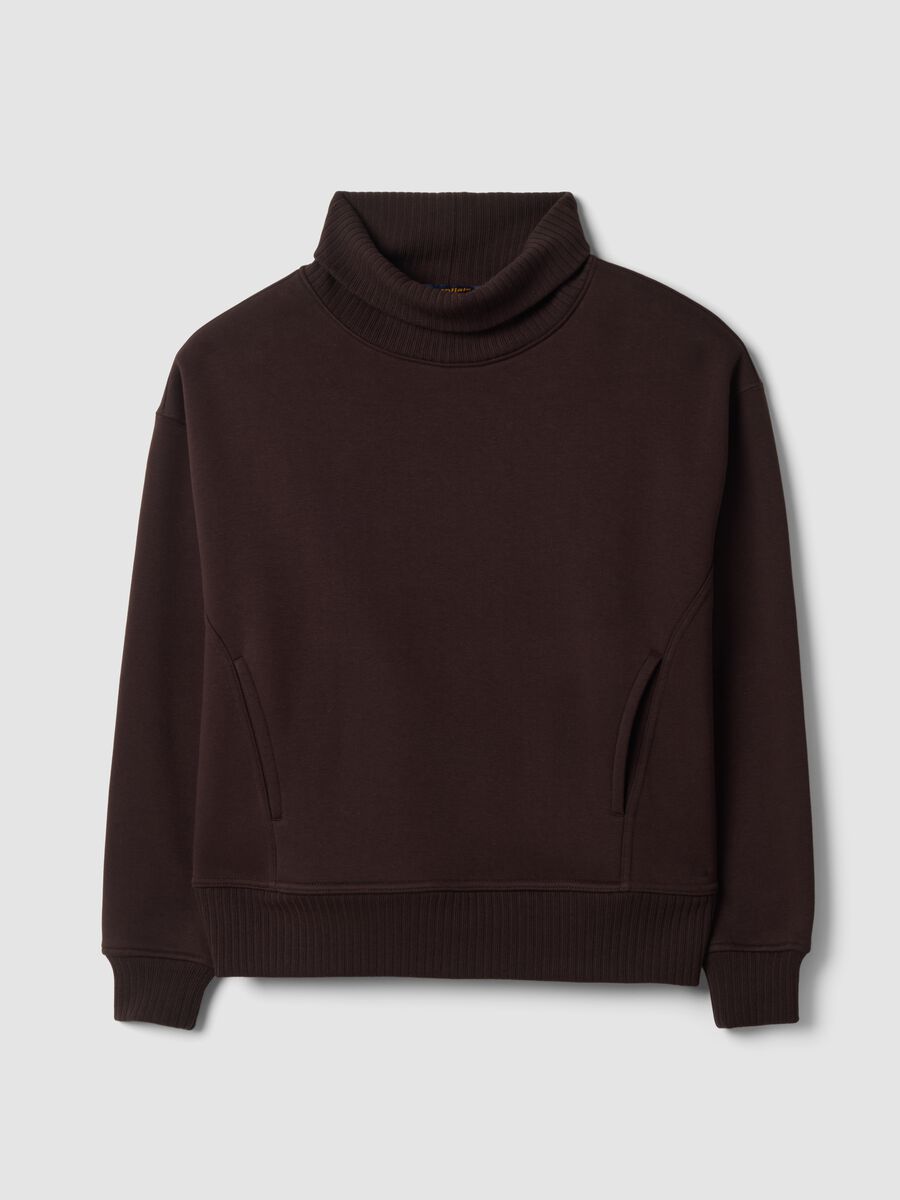 Felpa marrone in misto cotone fleece a girocollo regular fit_0