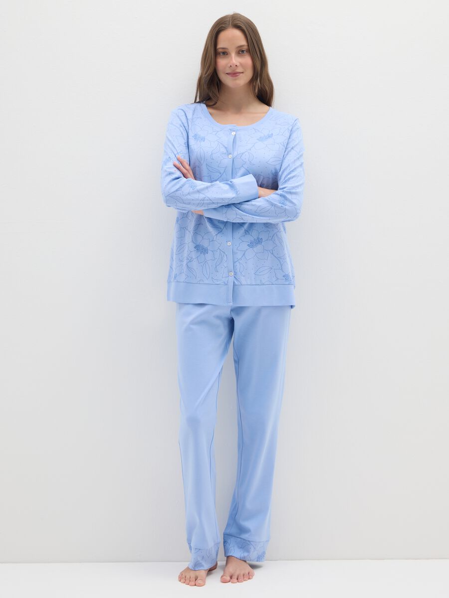 Blue cotton pyjamas with floral print_0