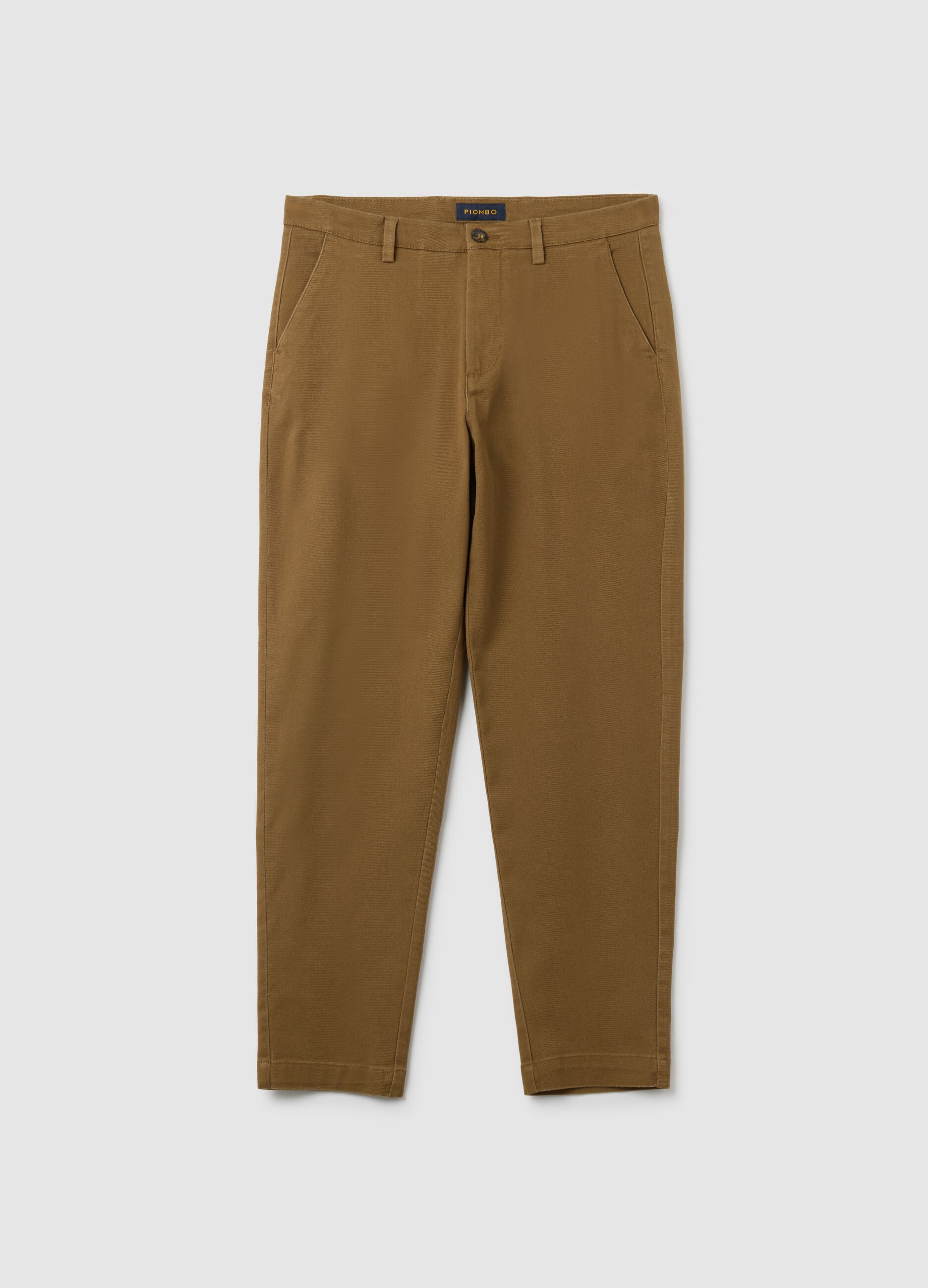 Brown stretch cotton carrot fit trousers