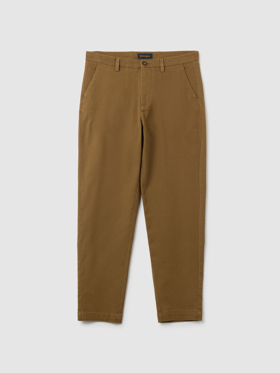Brown stretch cotton carrot fit trousers_4