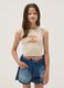 Beige fitted cotton-stretch printed vest top for girls_0