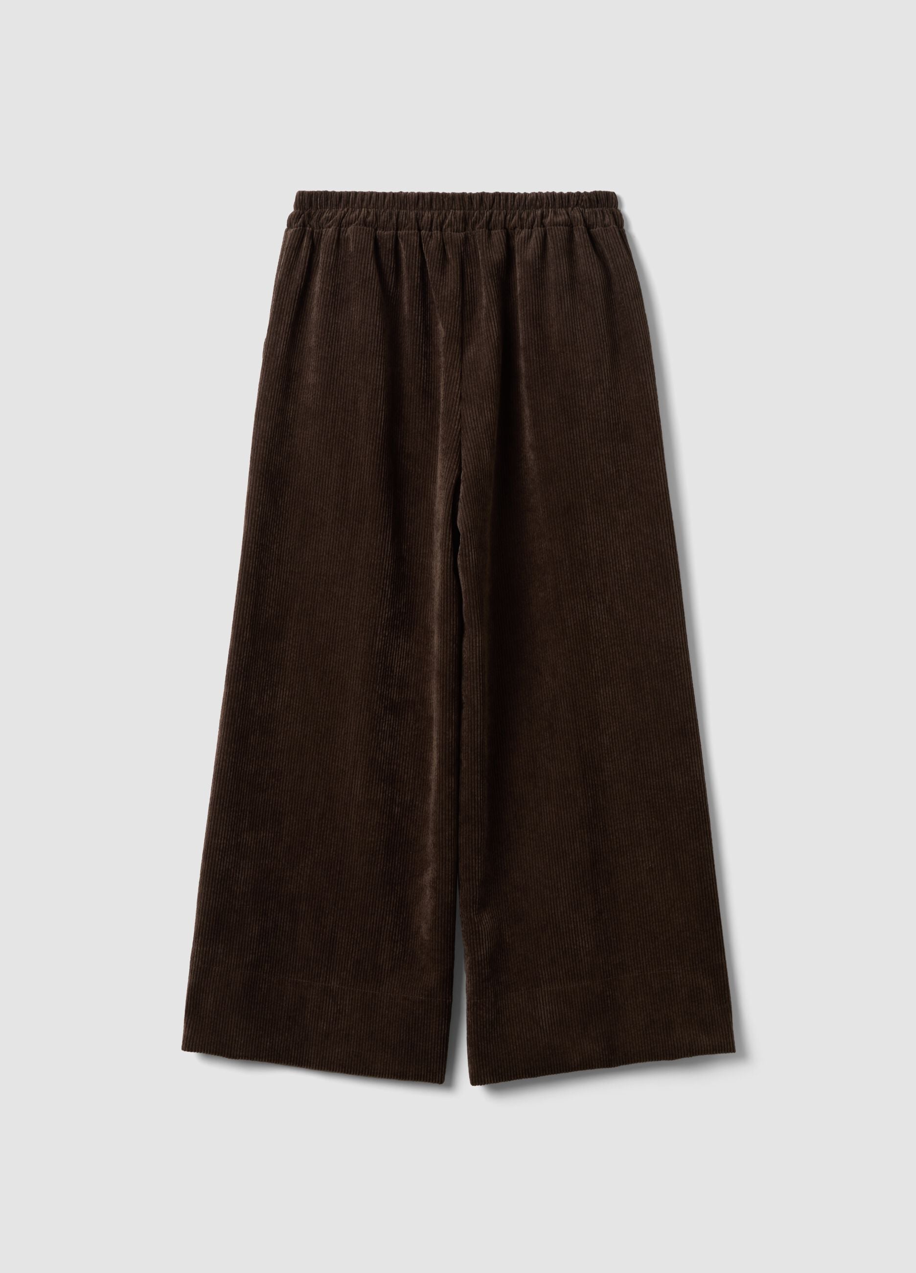 Brown wide-leg ribbed stretch viscose-blend trousers, regular fit