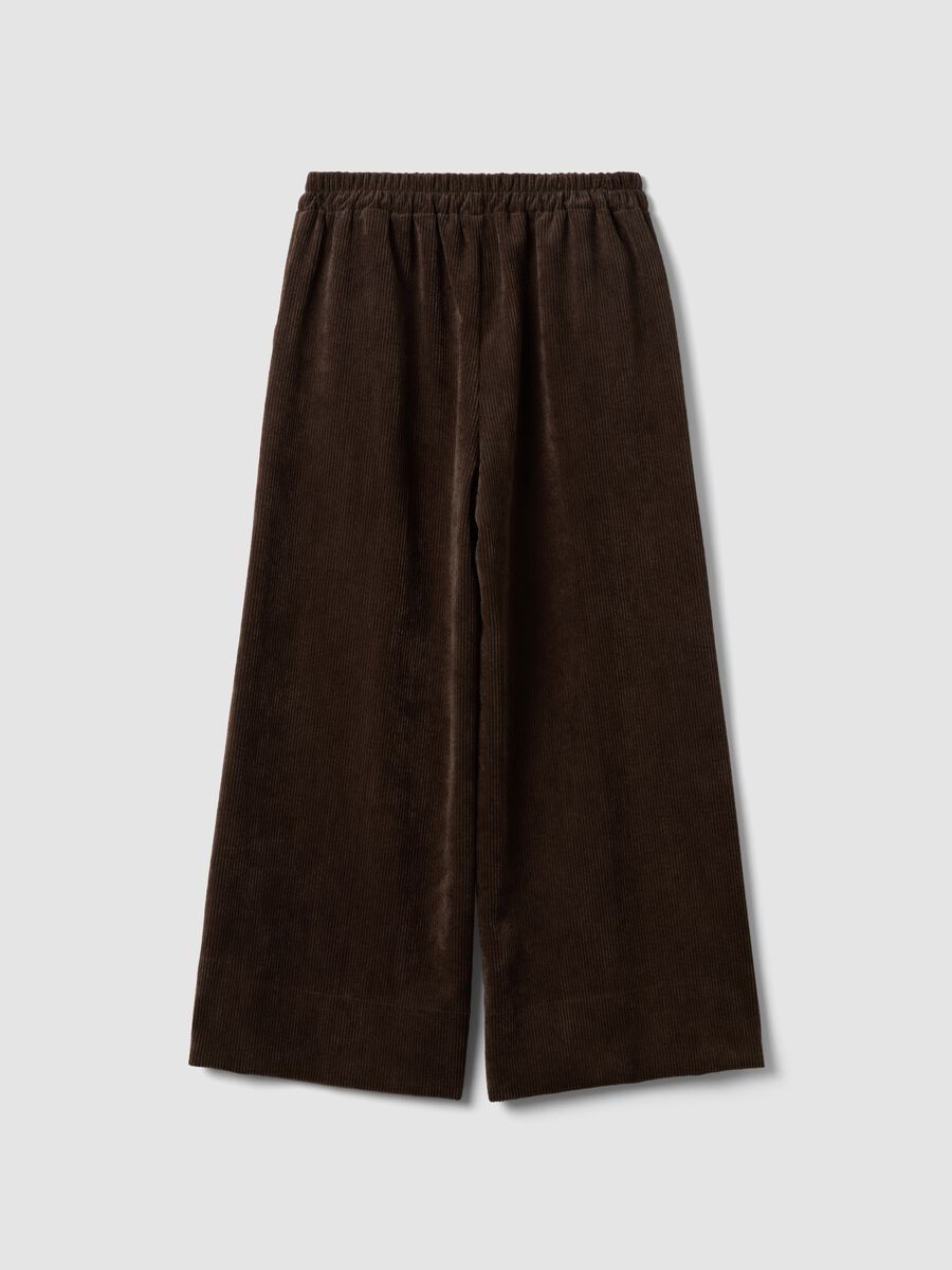 Pantaloni marroni ampi in misto viscosa elasticizzata regular fit a coste_2