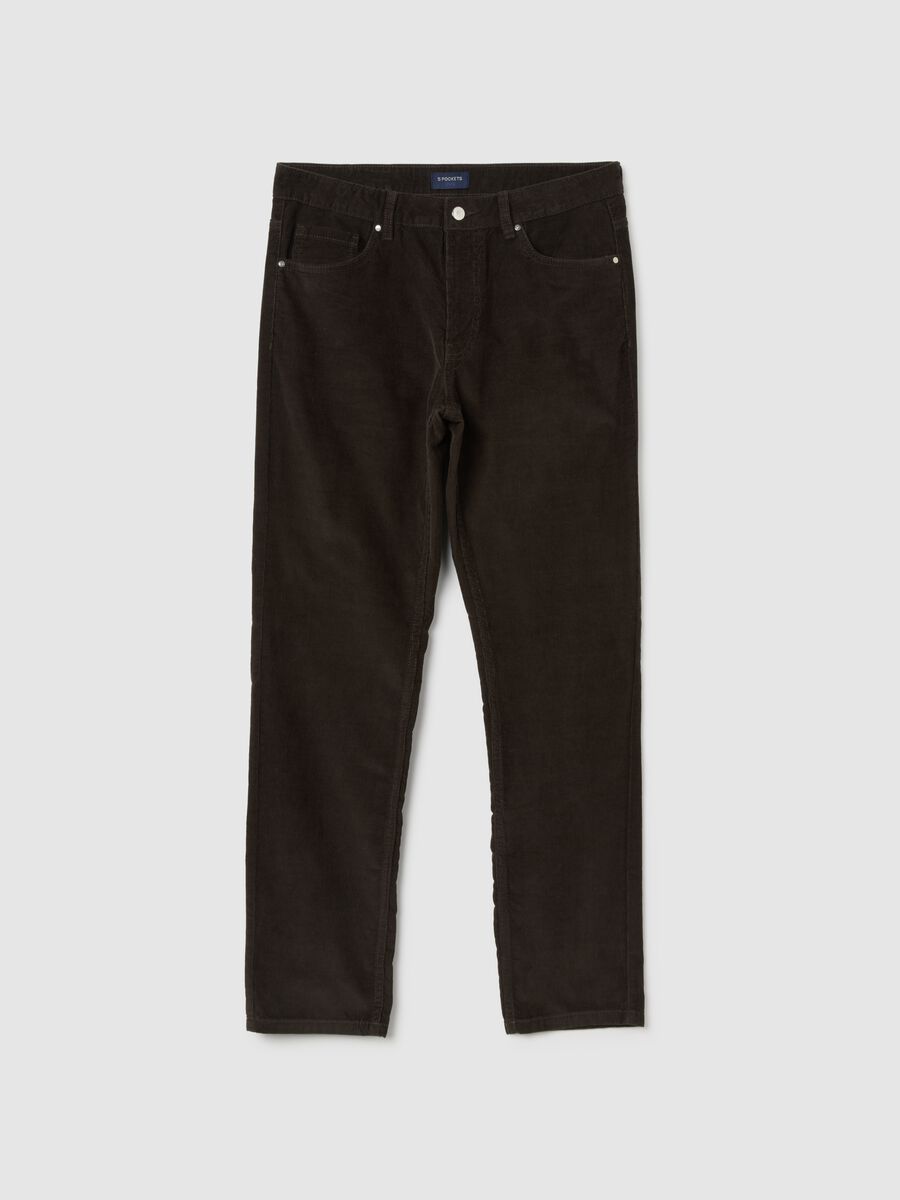 Brown slim fit pure cotton trousers_0