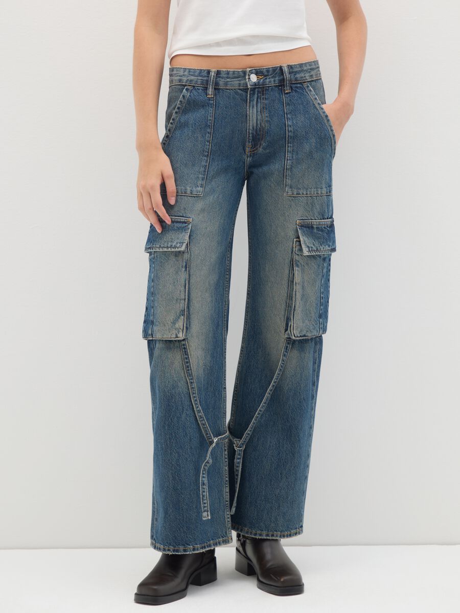 Pantaloni cargo in puro cotone denim_1