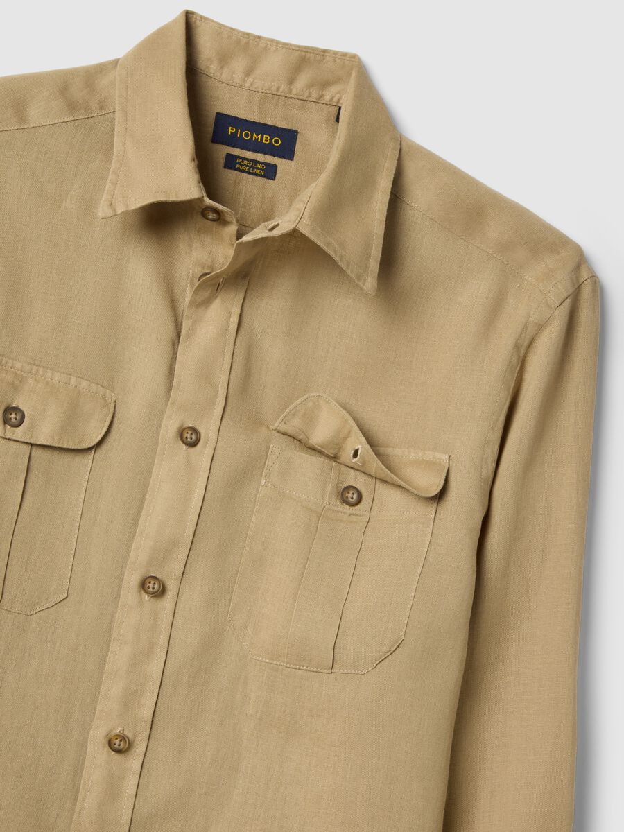 Camicia a maniche lunghe in puro lino beige regular fit_5