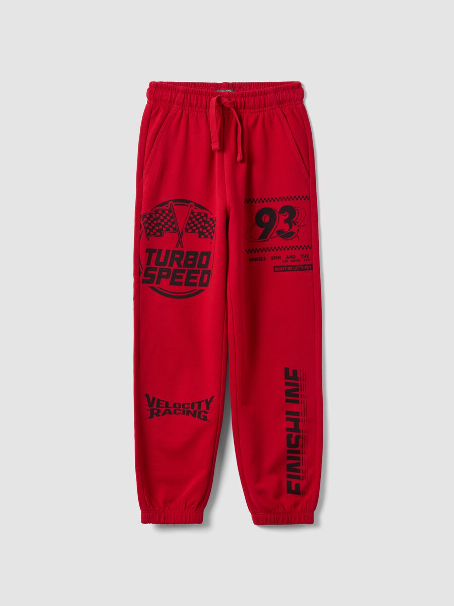 Pantaloni jogger rossi in puro cotone con stampa racing_0