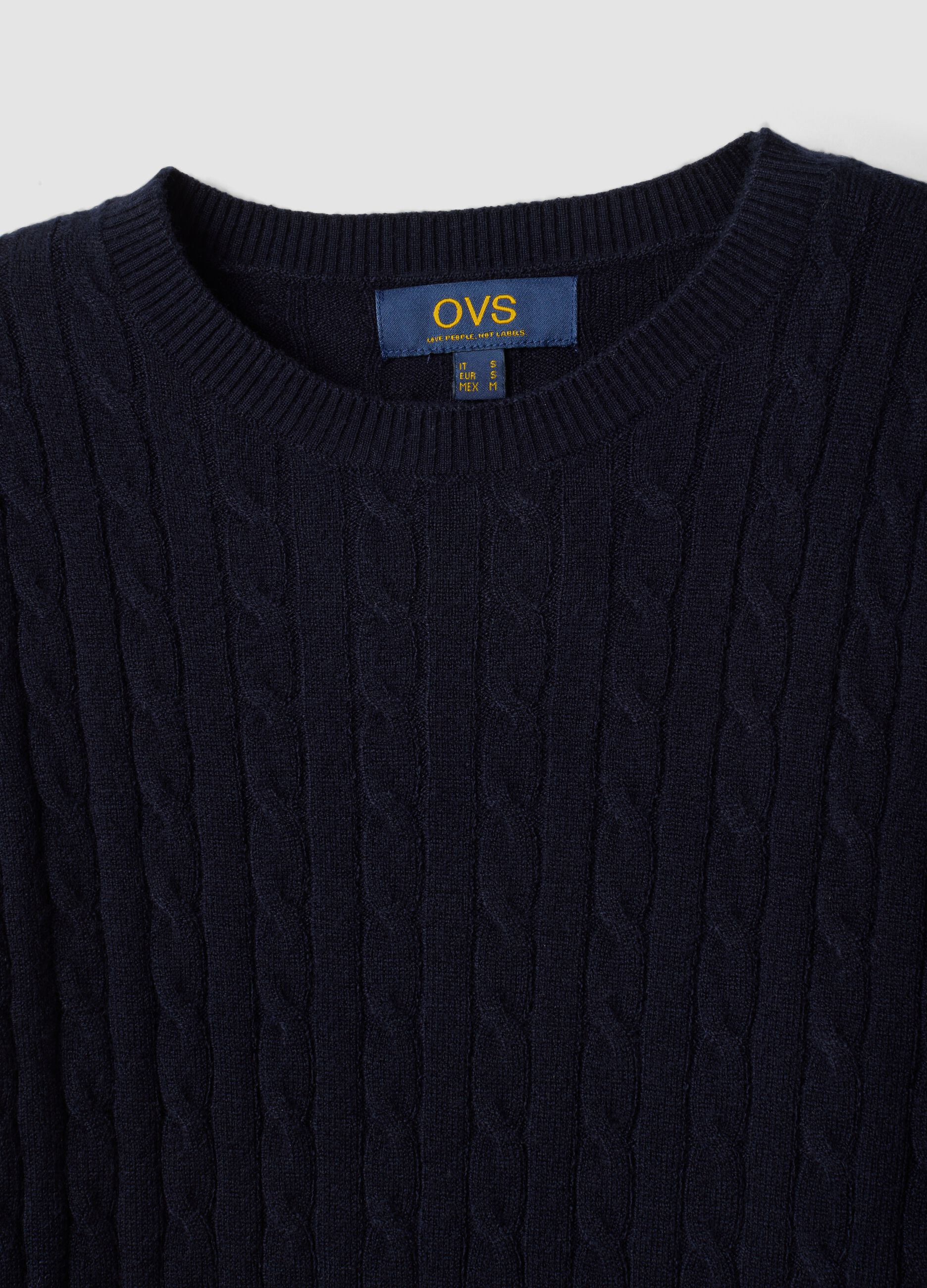 Navy cable-knit crew-neck jumper, regular fit