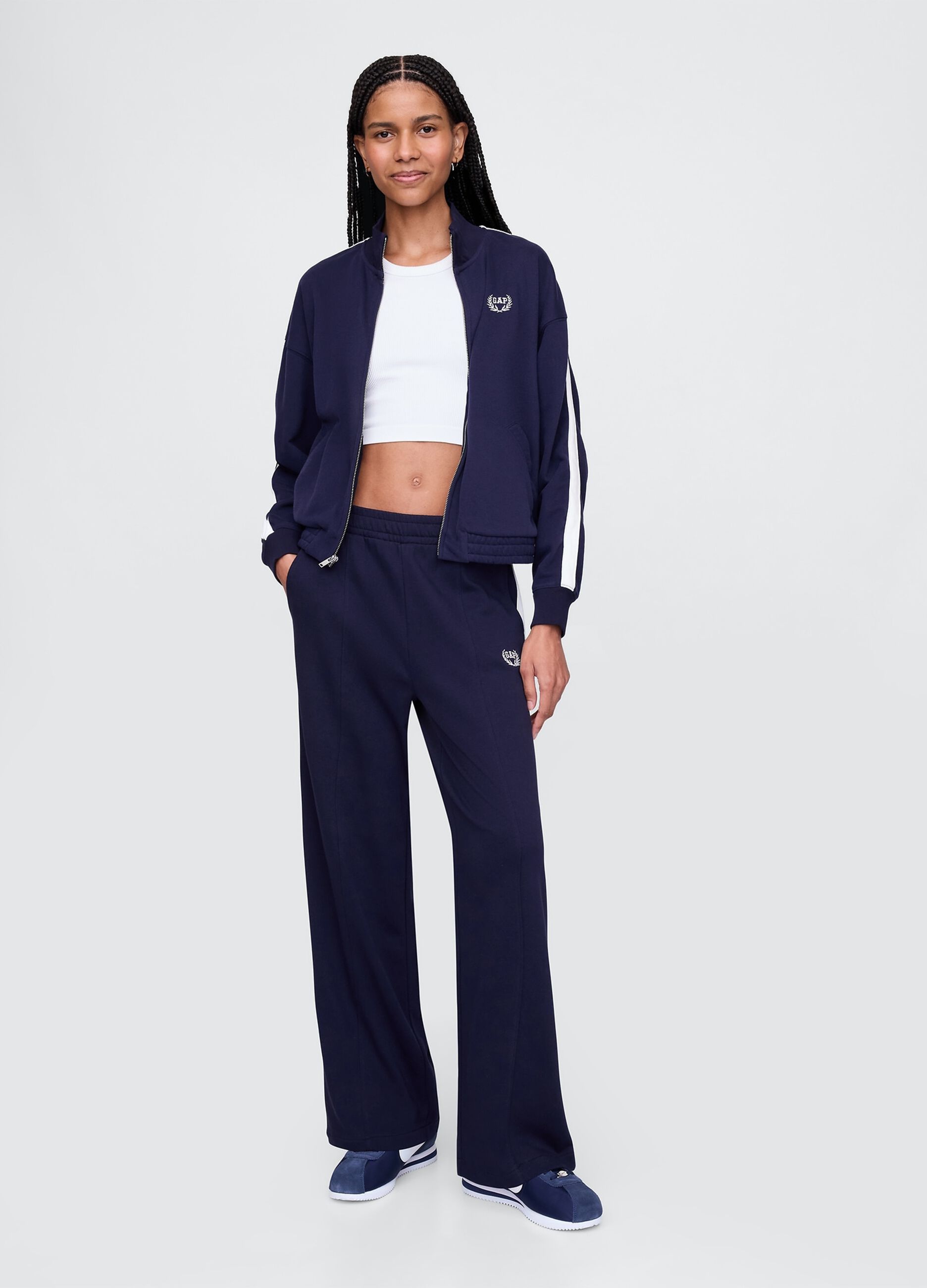 Navy blue cotton blend sports trousers