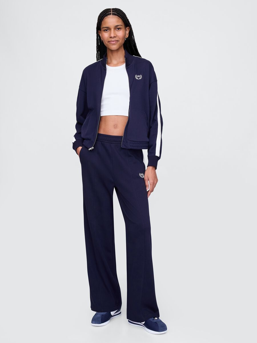 Navy blue cotton blend sports trousers_0