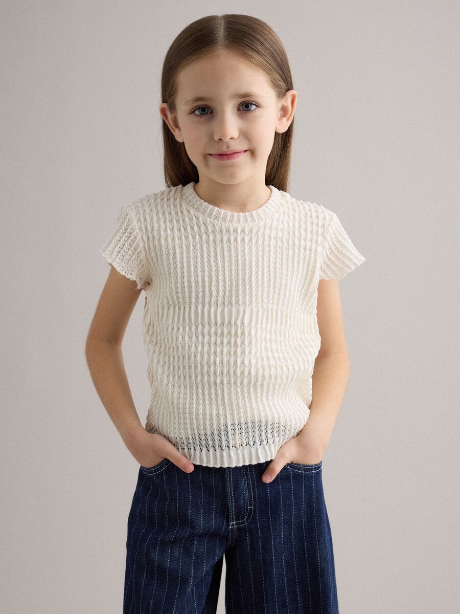 T-shirt in tessuto elasticizzato bianco da bambina regular fit_0