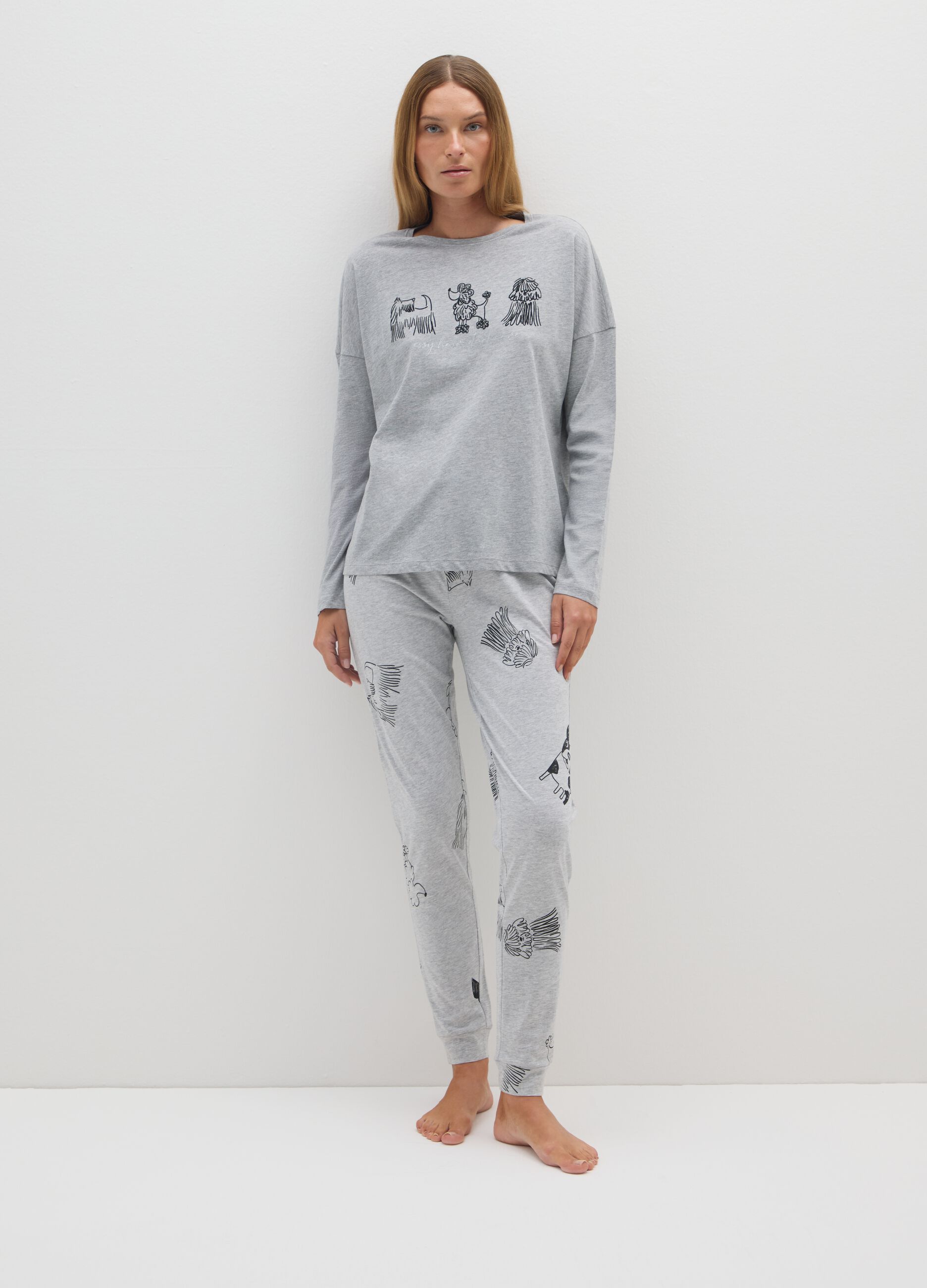 Grey cotton pyjama with prints