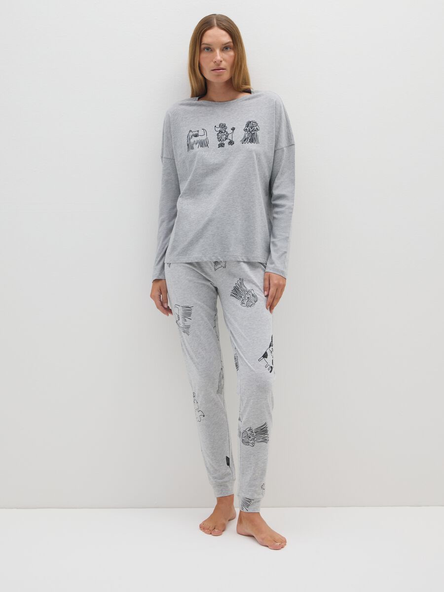 Pigiama in cotone grigio con stampe_0