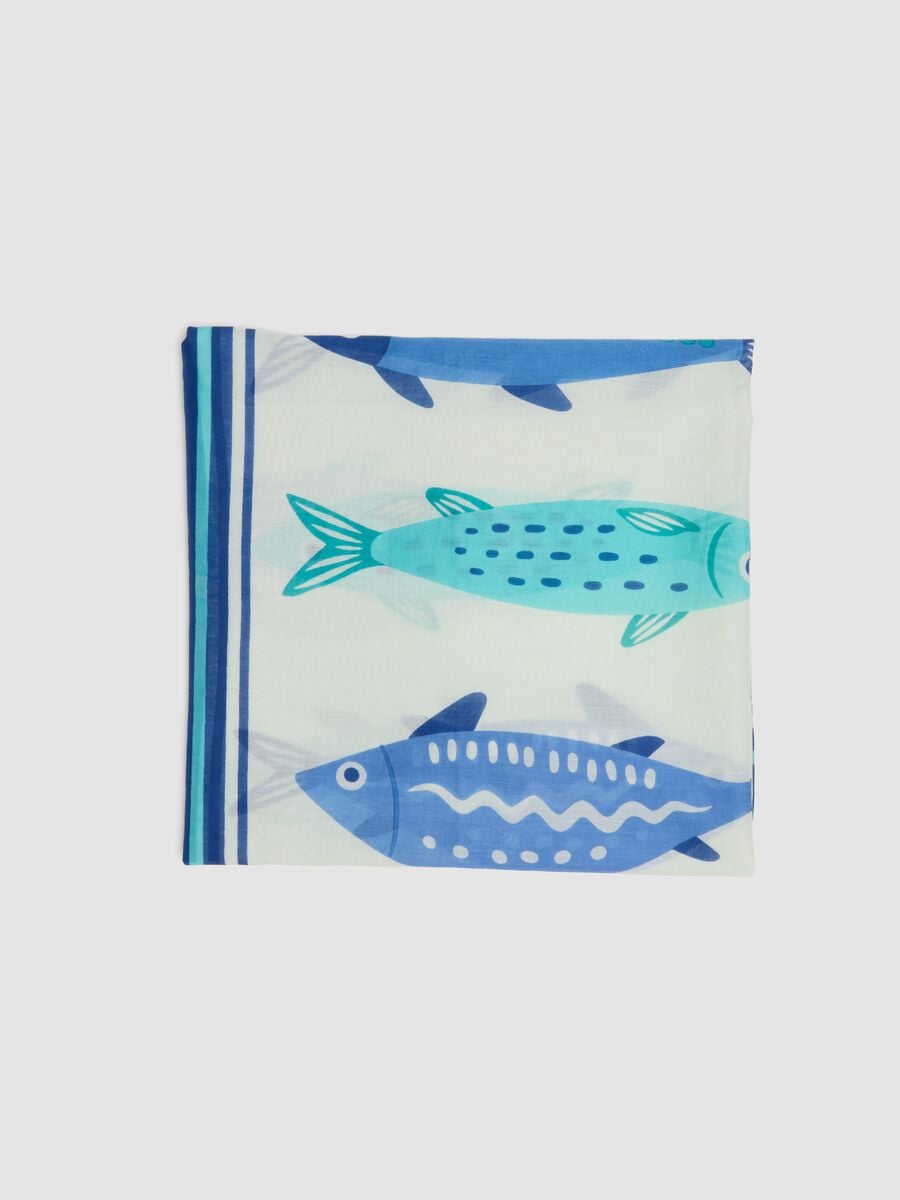 Pareo blu in puro cotone con stampa marina_5