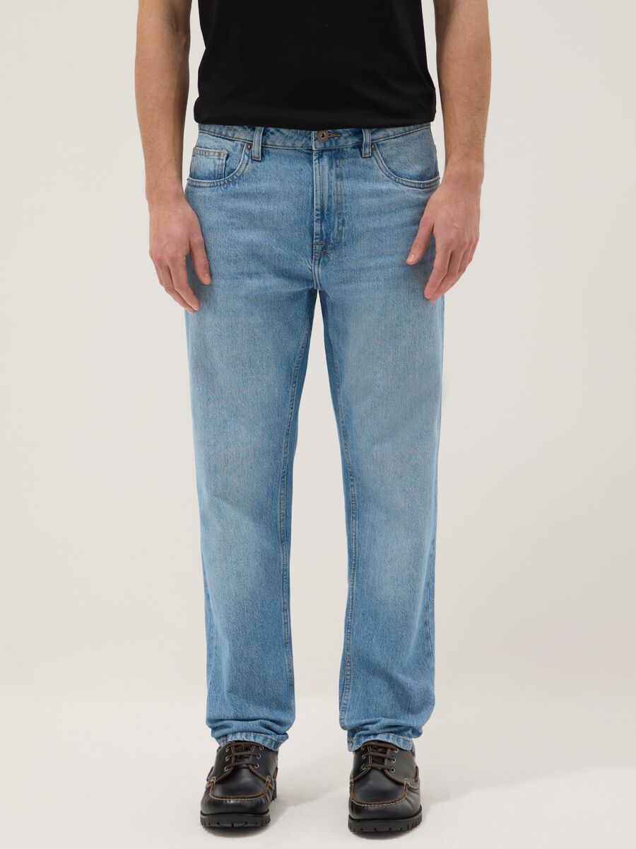 Regular fit blue pure cotton denim jeans_1