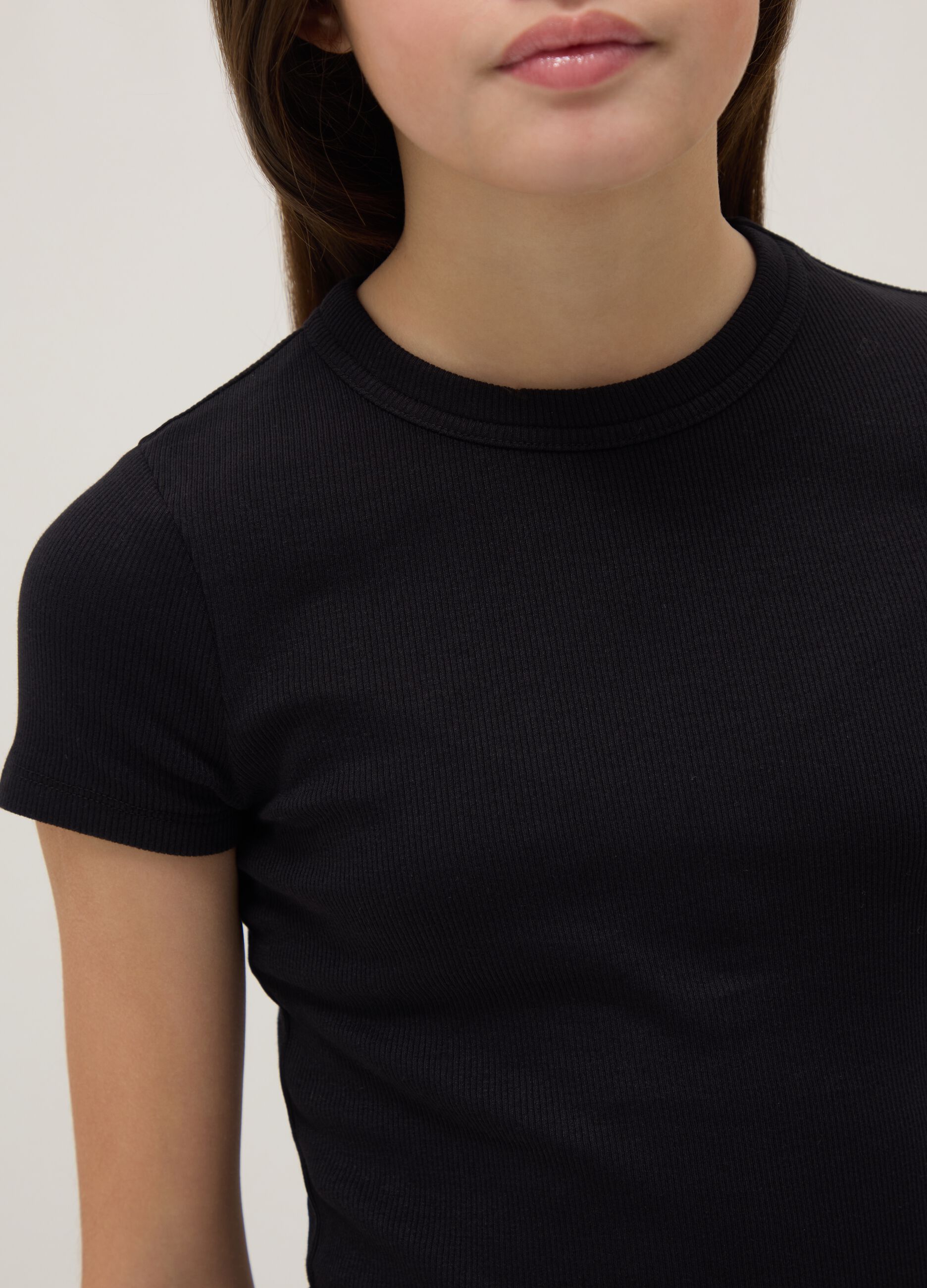 Black stretch cotton fitted t-shirt for girls