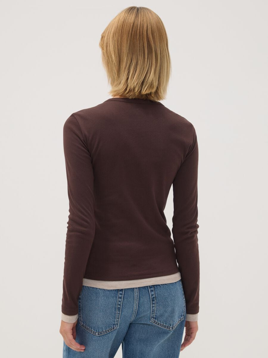 Brown cotton-blend crew-neck T-shirt_3