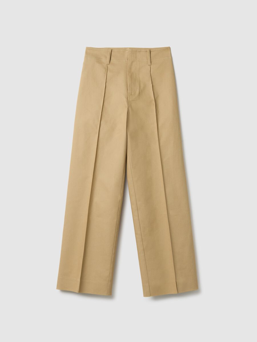Straight-leg beige cotton blend trousers regular fit_4