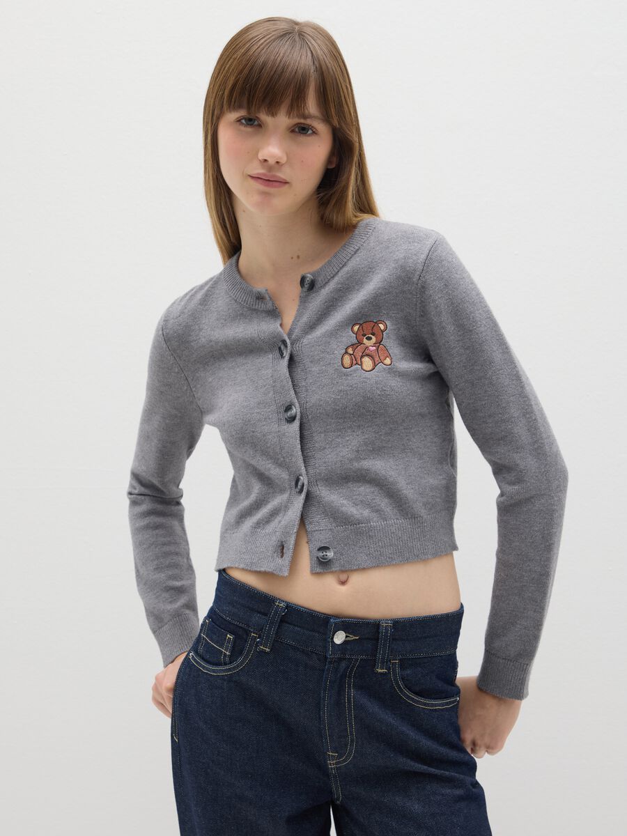 Grey Regular Fit Cardigan with Buttons_0