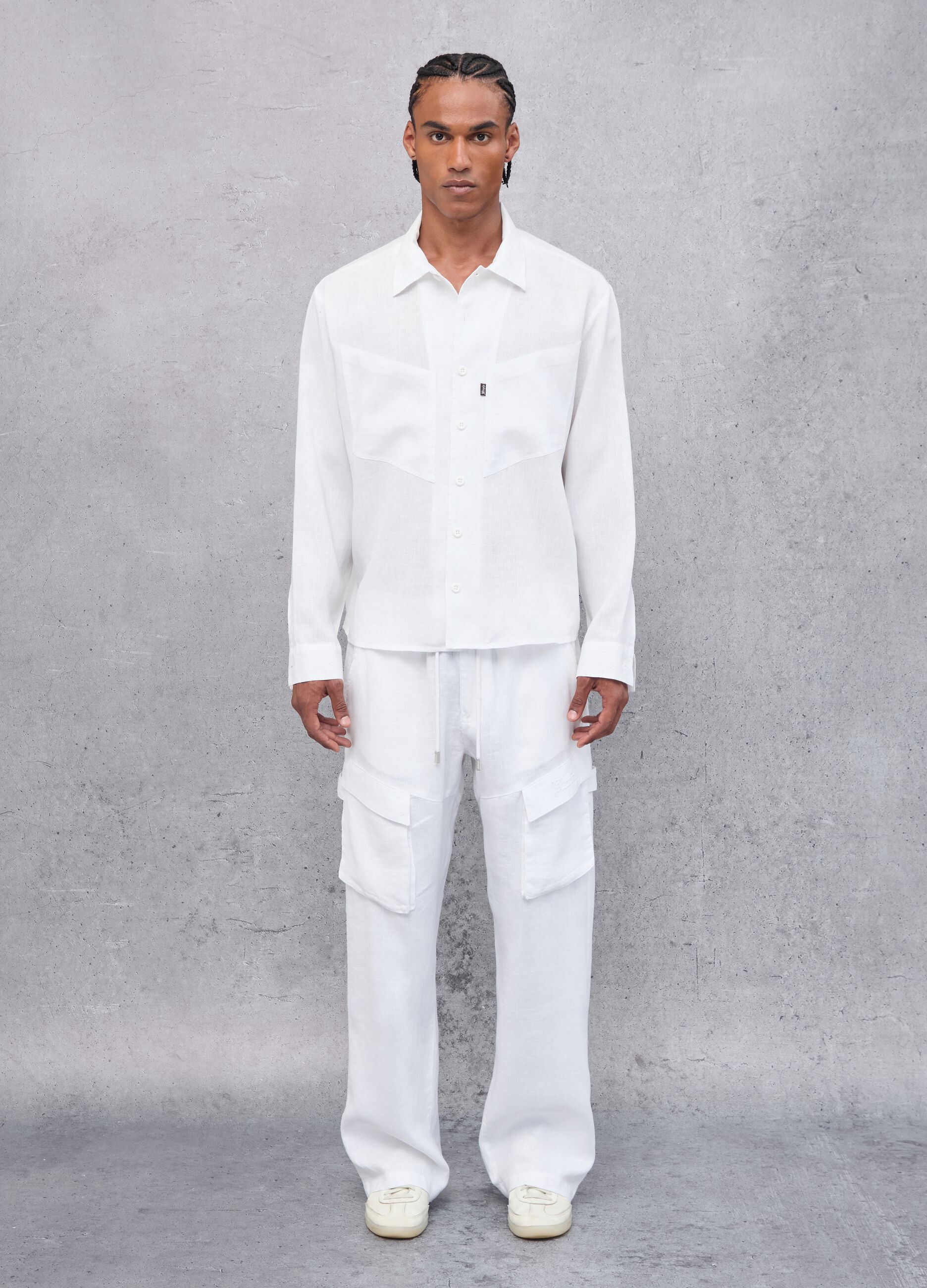 100% Linen Cargo Shirt White