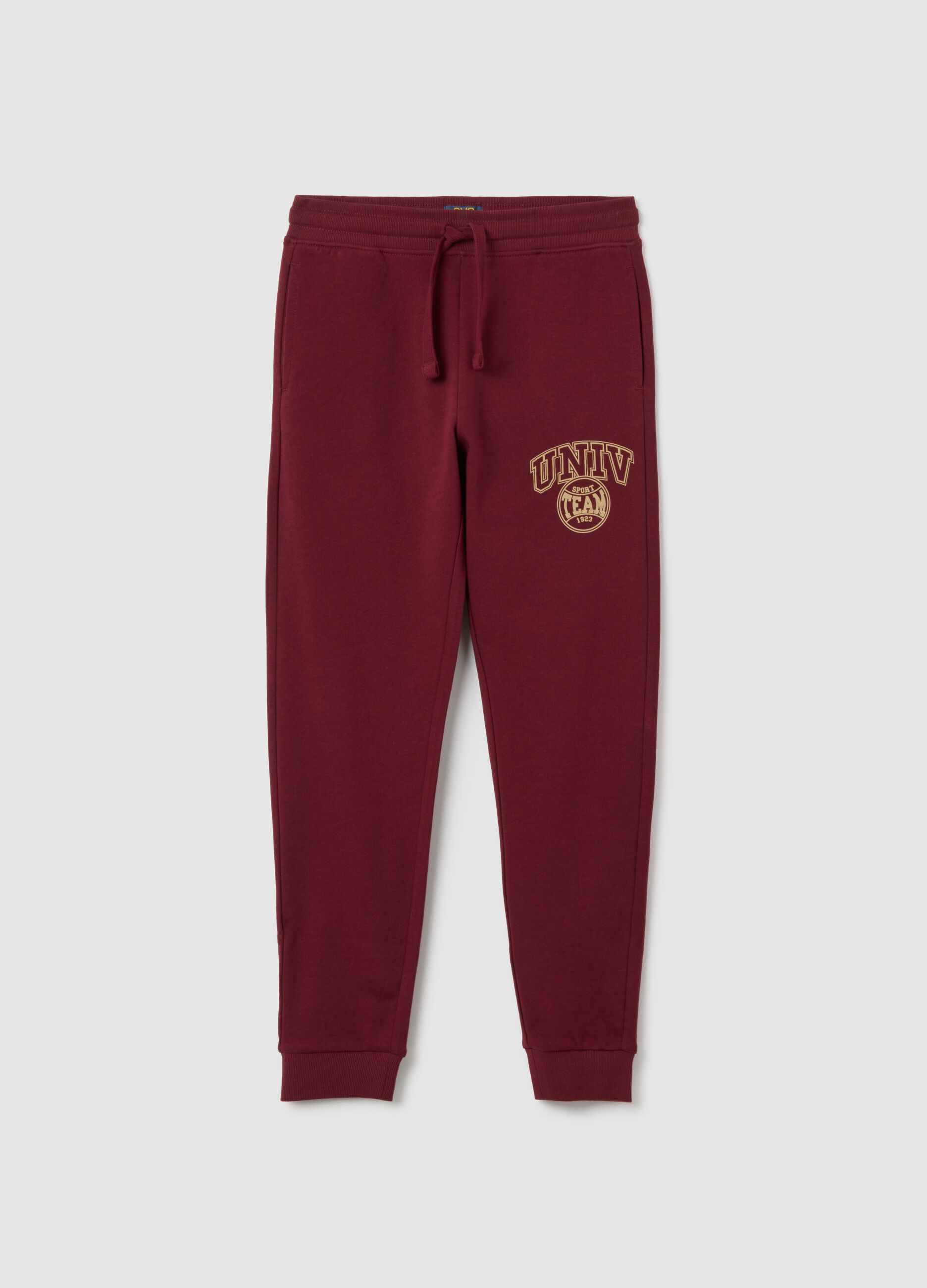 Boys' red pure cotton jogger trousers with regular fit