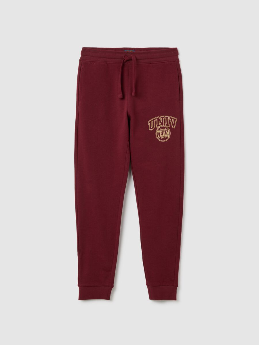 Pantaloni jogger da ragazzo in puro cotone rosso regular fit_0