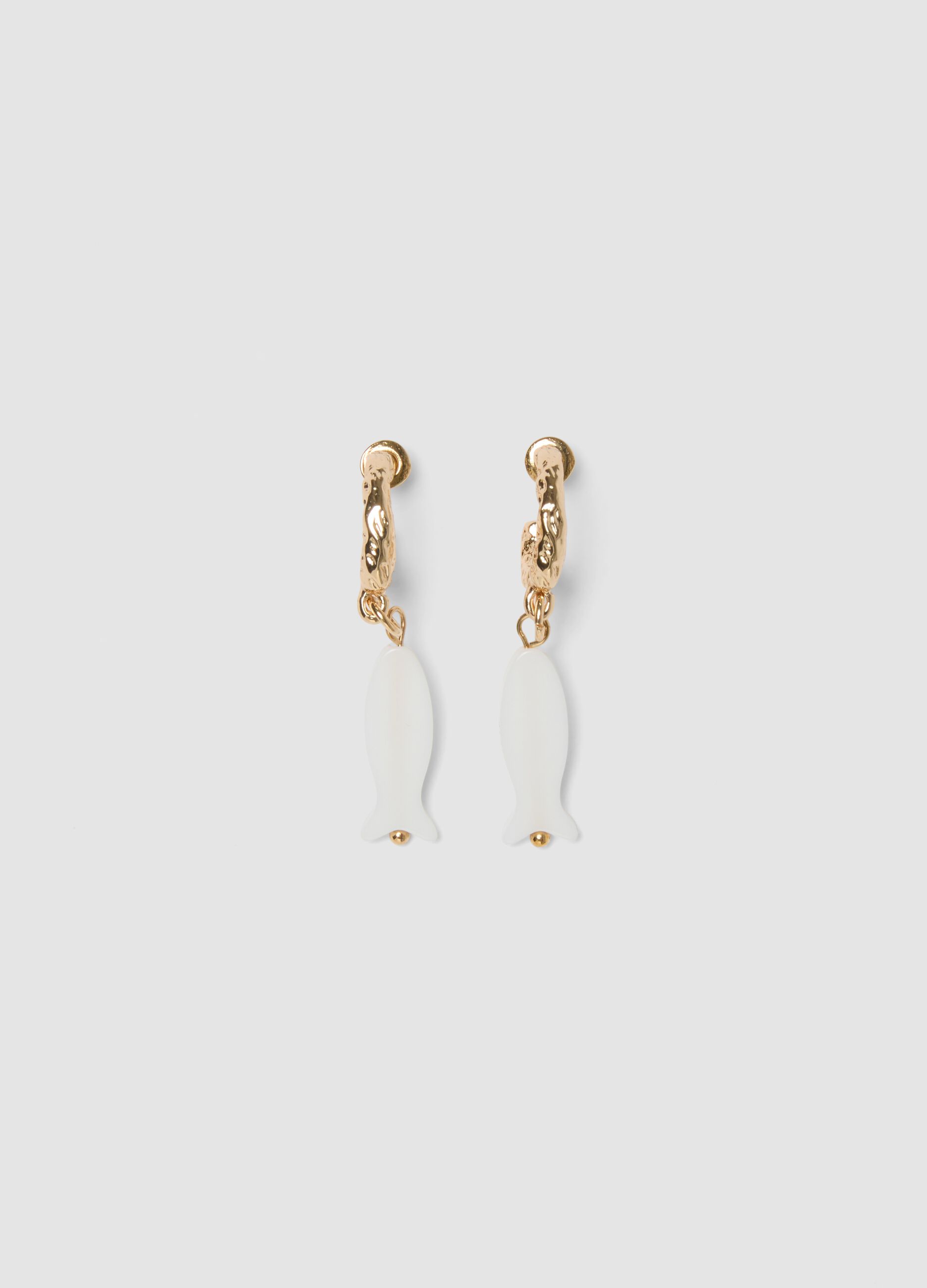 Earrings with white fish-shaped charms