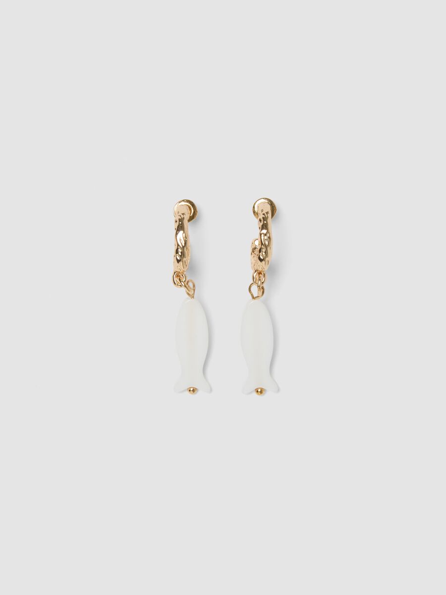 Earrings with white fish-shaped charms_0