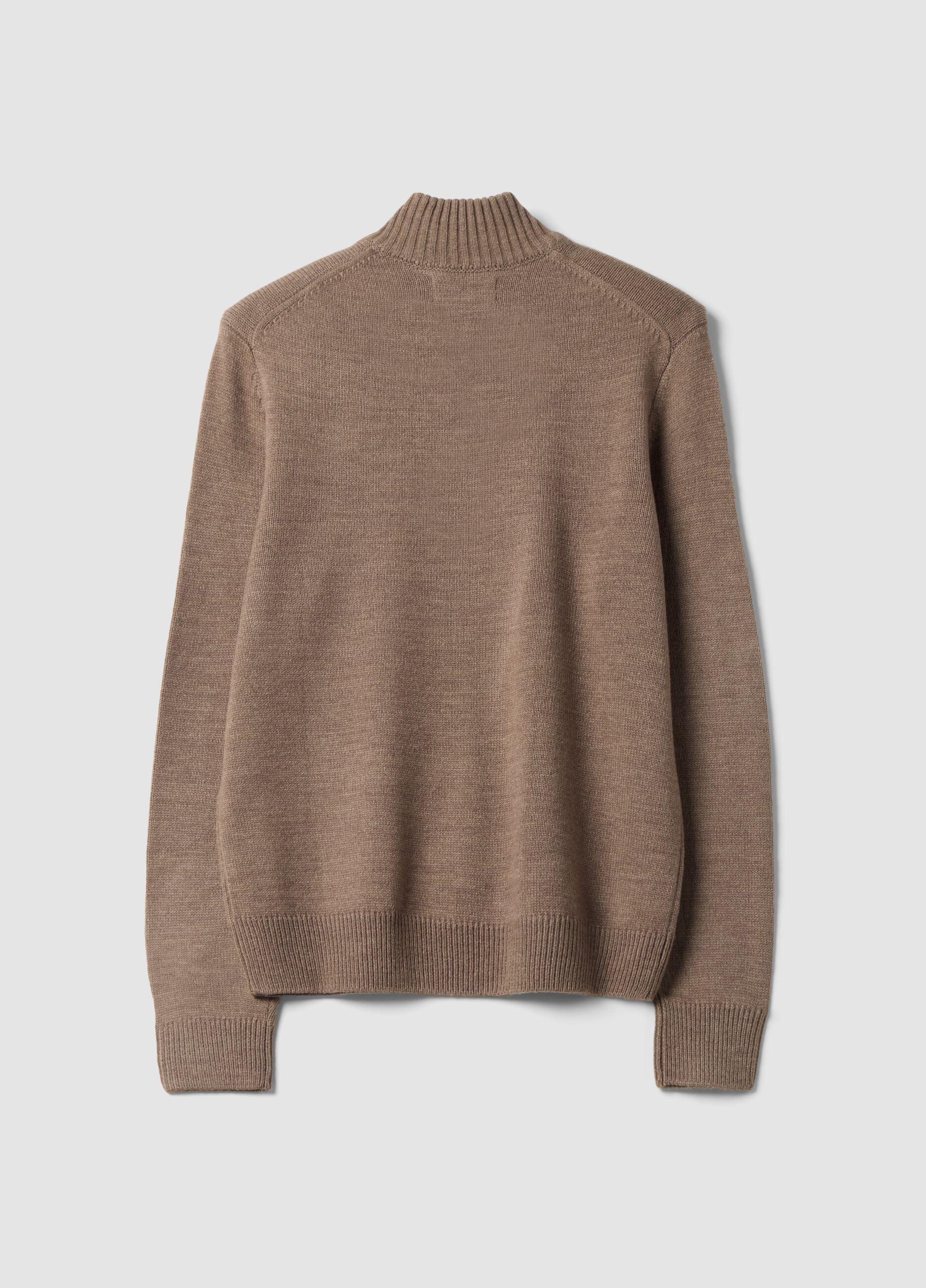 Brown half-zip regular-fit jumper in jersey knit