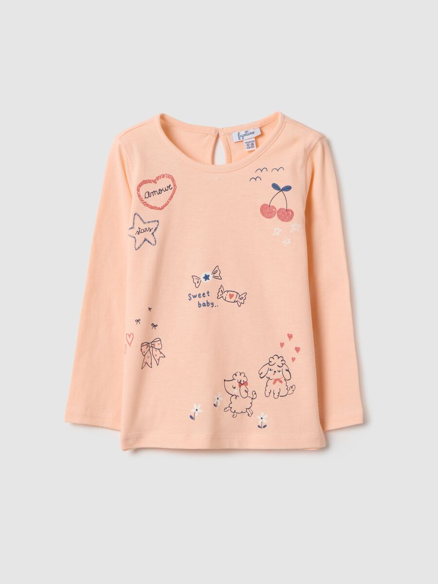 Orange long-sleeved girl's t-shirt in pure cotton regular fit_0