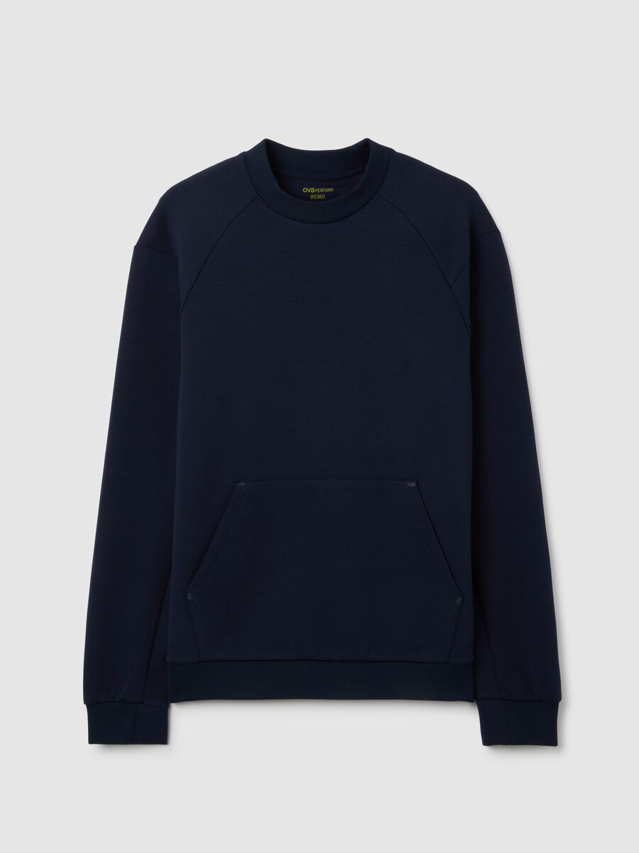 Blue cotton blend sweatshirt with front pocket_0