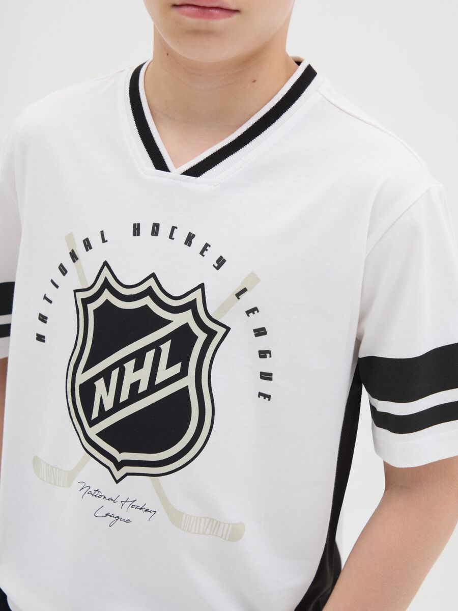 T-shirt in cotone bicolore stampa NHL bianco nero_1
