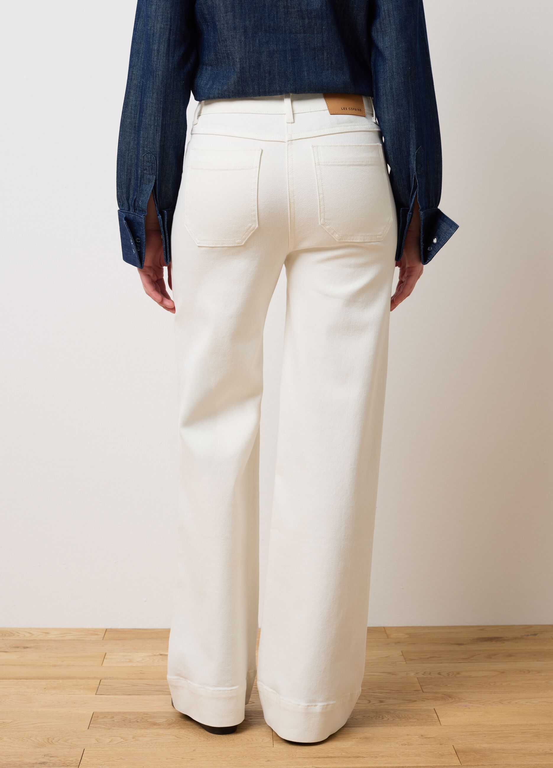 Wide Leg Beige Denim Trousers
