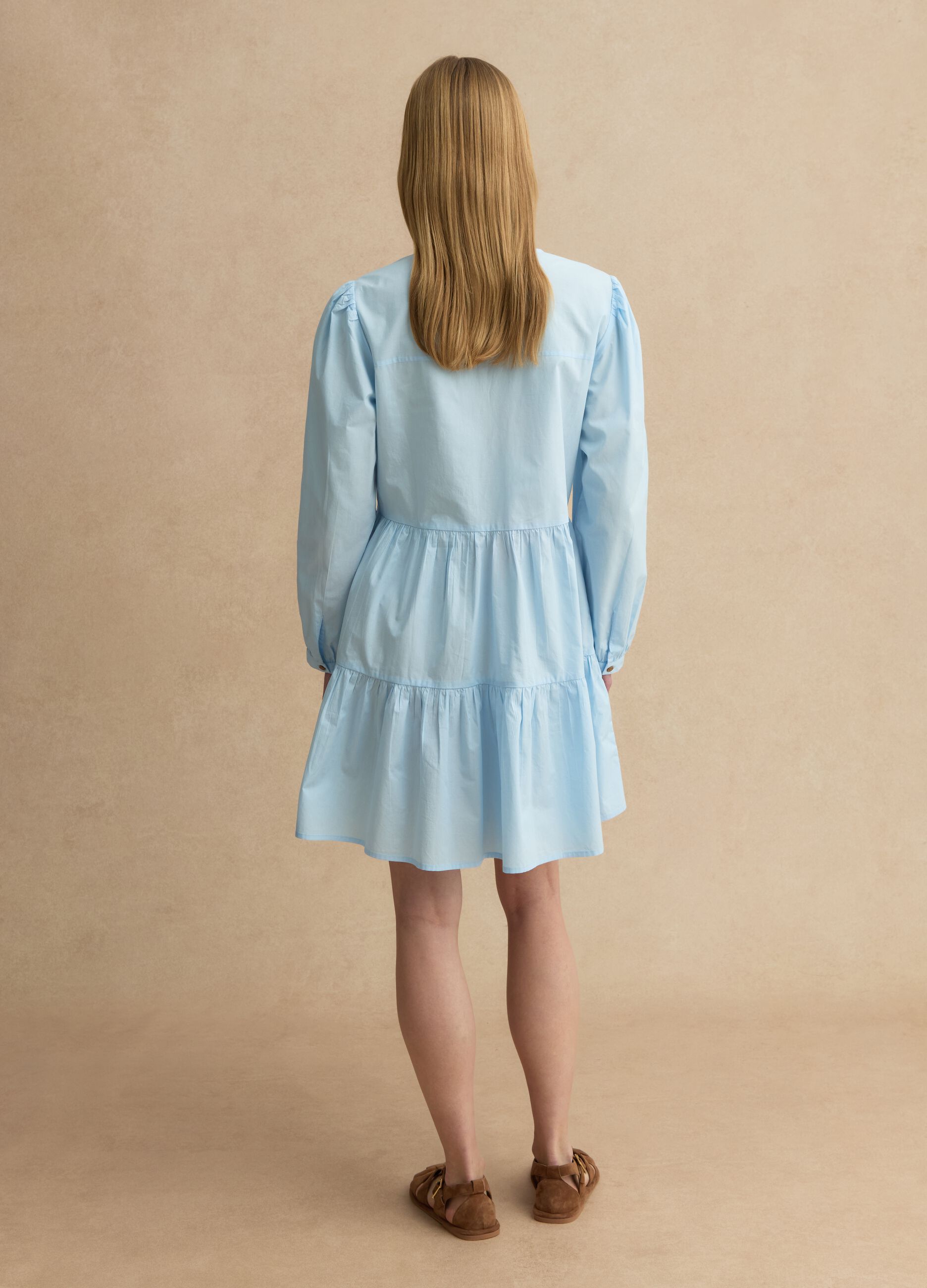 Deep V Blue Cotton Dress Regular Fit