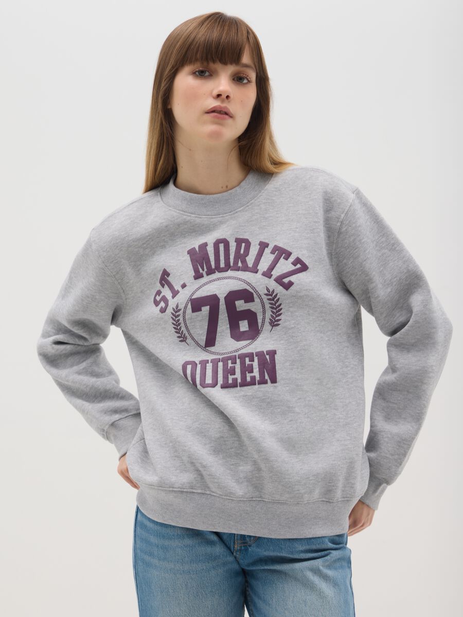 Grey cotton blend sweatshirt with regular fit and crew neck_0