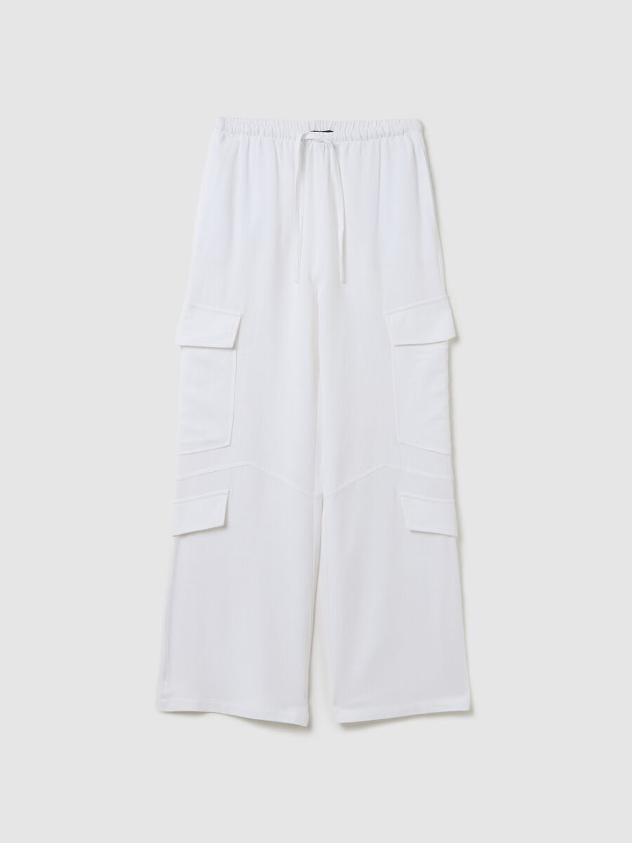 Cargo Linen Wide Leg Pants White_4