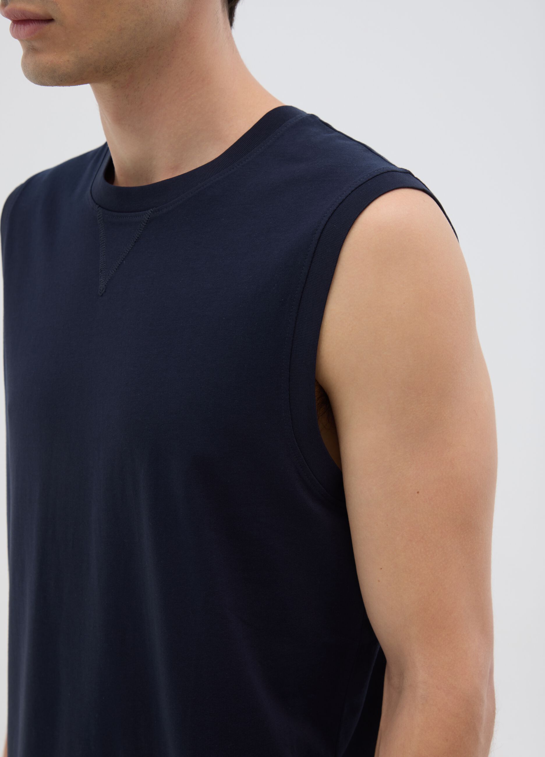 Canotta oversize da uomo in puro cotone blu regular fit