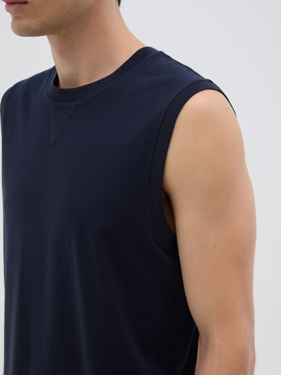 Men's Oversized Pure Cotton Blue Tank Regular Fit_2