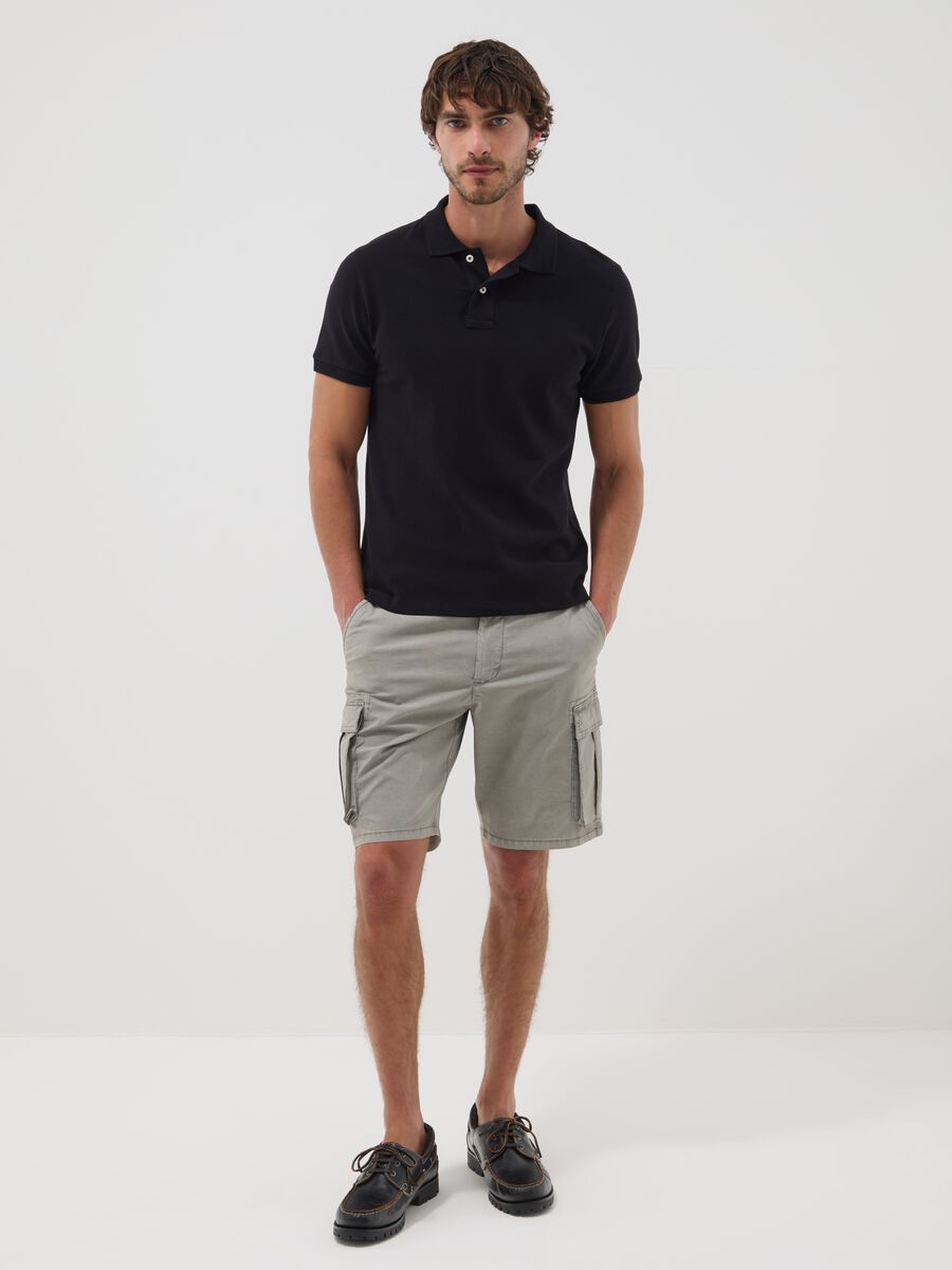 Grey stretch cotton cargo shorts_0