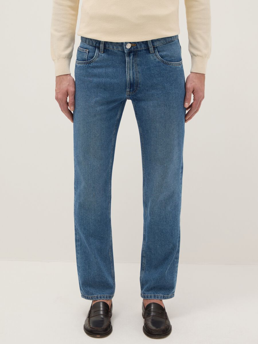 Pantaloni blu in misto cotone regular fit_1